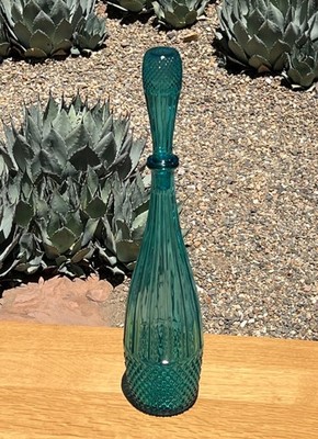 ROSSINI ITALY BLUE ART GLASS DECANTER GENIE BOTTLE VINTAGE 20 1/8'' TALL ITALIAN