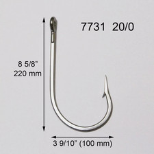 2 Pcs 7731 20/0 Stainless Steel Big Game Fishing Hook Tuna Shark Sea Saltwater
