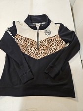 Victorias Secret PINK Sweatshirt Sz Smal Black Cheetah 1/4 zip Sweater A1305