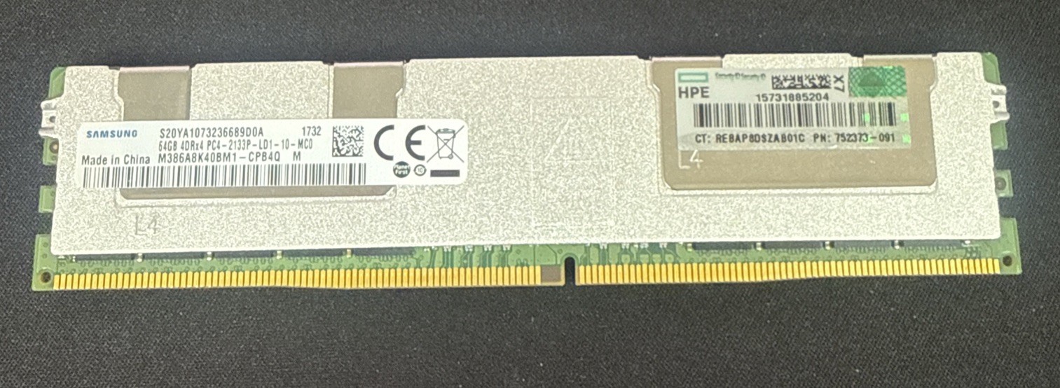 SAMSUNG 64GB 4DRx4 PC4-2133P-LD LRDIMM Server Memory M386A8K40BM1-CPB 752373-091