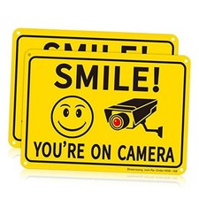 2-Pack Smile You  re on Camera Sign, Video Surveillance Signs Outdoor, UV