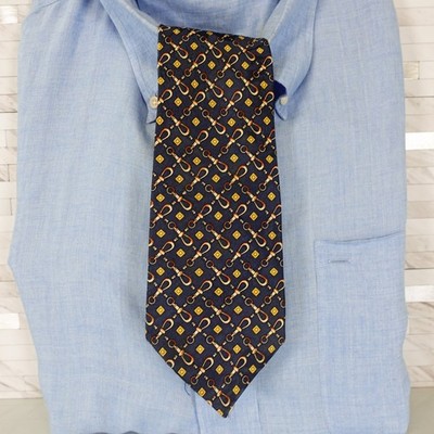 Neck Tie Mens Blue Gold Chain Suit Preppy Micro Repeat Art Chic Dark TRY Japan