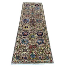 2'7"x7'9" Brown Northwest Zoroastrian Design Hand Knotted Wool Runner Rug 21376