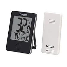 Taylor Wireless Digital Indoor Outdoor Thermometer, Easy to Read Black 