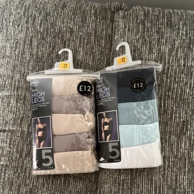 Marks & Spencer High Leg Lace Knickers 5 Pack x2  Size 24