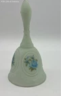 Fenton Art Glass Bell Hand Painted Blue Floral Custard Satin Signed Vintage