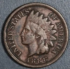 1888 1C INDIAN HEAD BRONZE CENT KM# 90a Grade:  F A7212