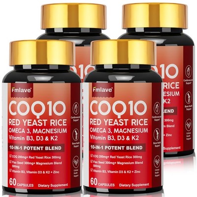 4 Pack CoQ10 200mg with Omega 3 Fatty Acids, 240 Caps Antioxidant/Heart Support
