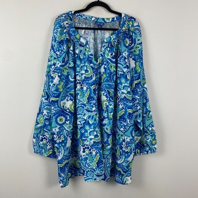 Liz & Me Peasant Blouse Size 5X Georgette Popover Vibrant Blue Paisley