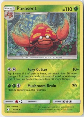 Parasect 5/149 Rare SM Base Set Pokemon Reverse Holo Near Mint