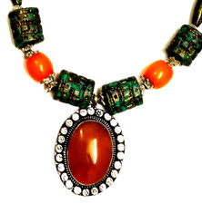 Tribal Banjara Tibetan Stone Necklace Handmade Ethnic Pendant Gypsy Resin Beads