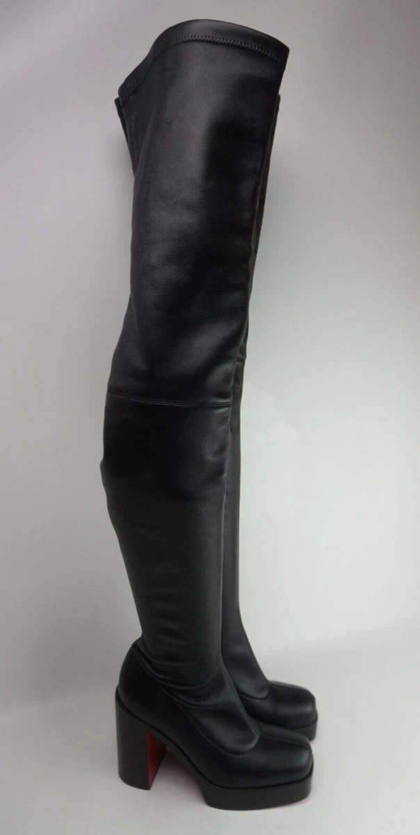 Christian Louboutin Black Leather Lady Platform Knee High Boots