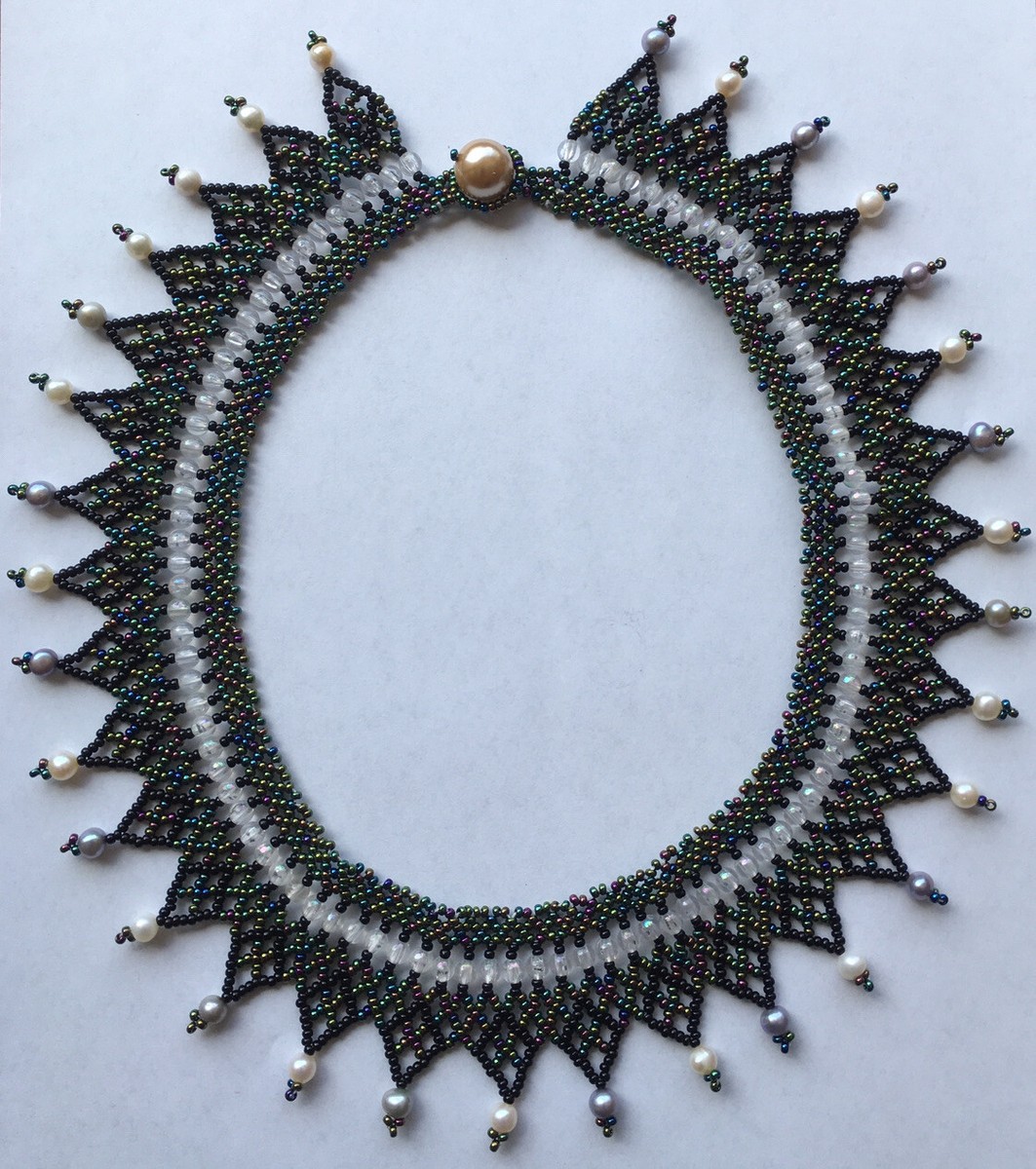 Handmade Indigenous Colombian Beaded Necklace with Iridescent