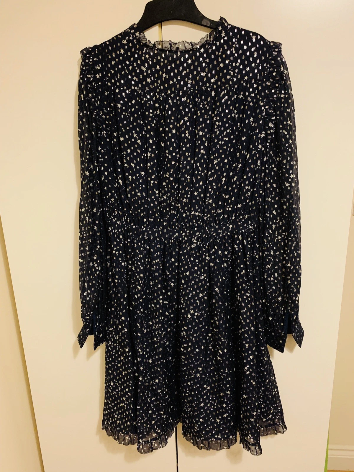 Abito Kate Spade blu navy argento seta scintillante taglia US 4 (taglia UK 10)