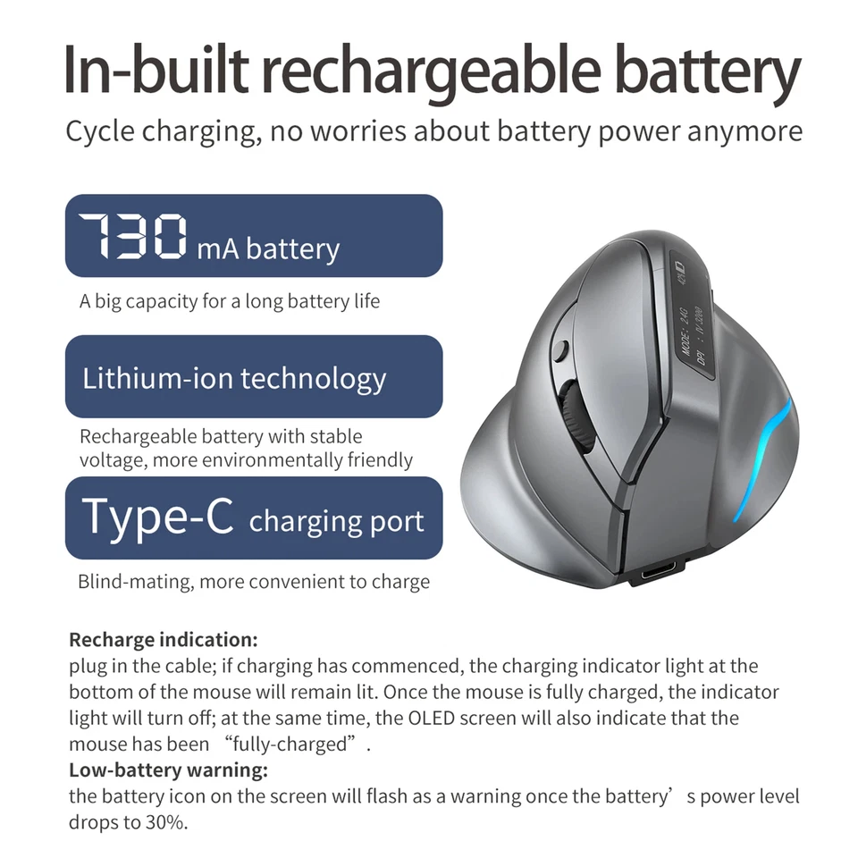 Rechargeable display dual-mode wireless mouse with silent 2.4GHz BT gray mouse - Image 2 of 4