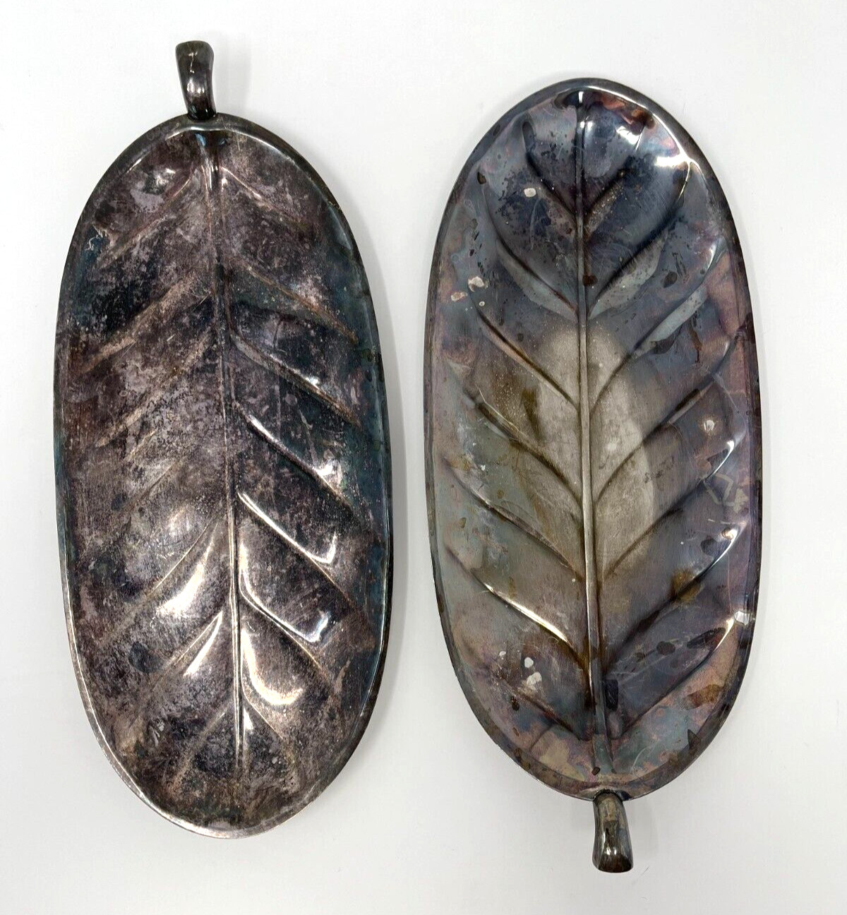2 Vintage International Silver Company Leaf Shaped Serving Dishes #8193 & #8151