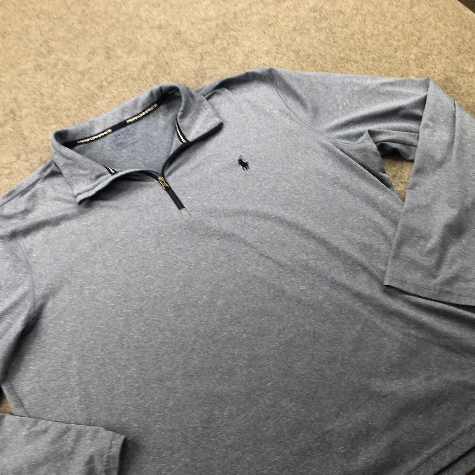 Polo Ralph Lauren Pullover Hombres 2XL Azul 1/4 Cremallera Entrenamiento Jaspeado Rendimiento Foto 3 de 4