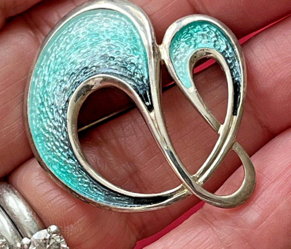 Scottish Sheila Fleet 925 Sterling Silver Blue Enamel Wave Storm