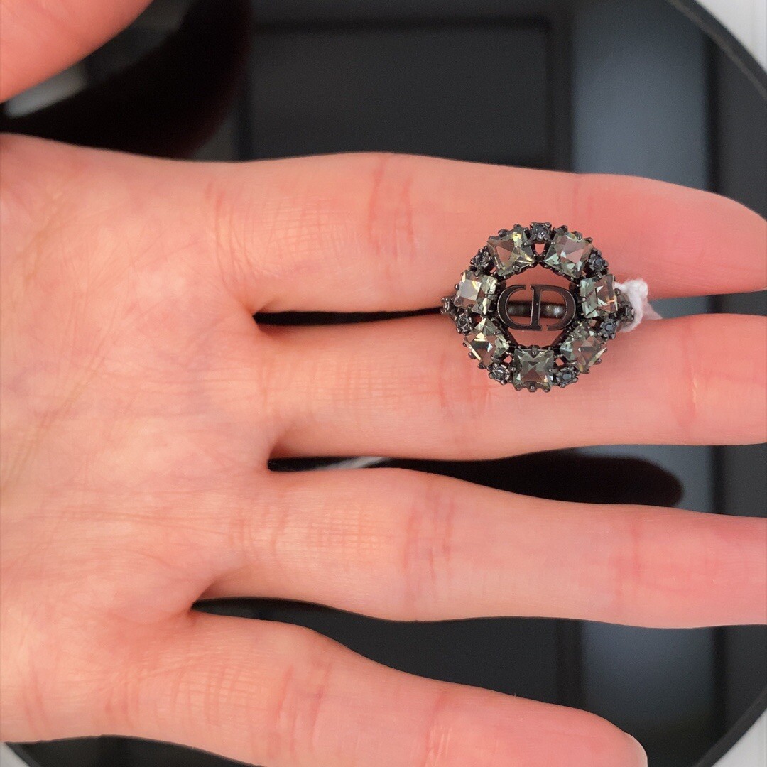Christian Dior Black-Finish Metal & gray Crystals Ring New Christian Dior Black-Finish Metal & gray Crystals Ring New