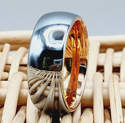 With Rose Gold IP Finish Inside Men's Band Tungsten Carbide Domed High Polish