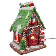 Green  Brown Lighted Gingerbread House With Gingerbread Man
