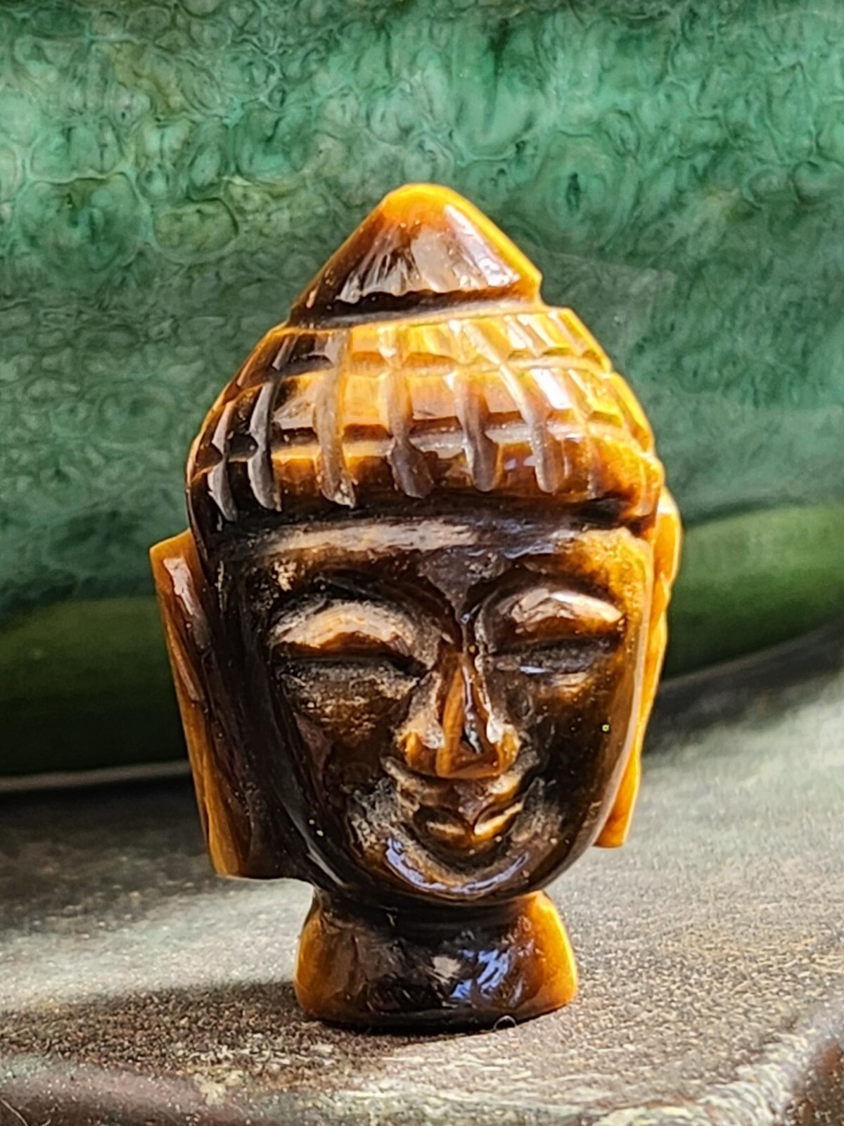 Tigers Eye Crystal Carved Buddha Head Crystal Gemstone Buddhist Spirituality X 1