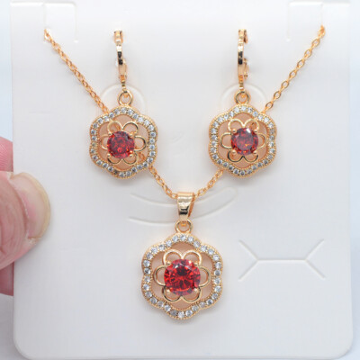 18K Yellow Gold Filled Women Fashion Green Mystic Topaz Flower Jewelry Set