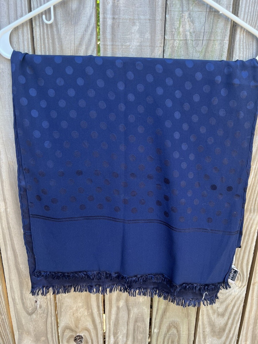 Saks Fifth Avenue Ladies Silk Scarf Head Wrap Navy Blue w/ Polka