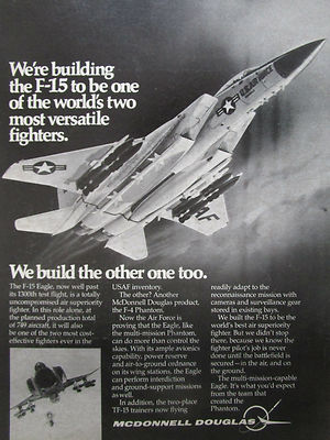 3-7/1974 PUB MCDONNELL DOUGLAS F-15 EAGLE FIGHTER F-4 PHANTOM USAF ORIGINAL ANZEIGE