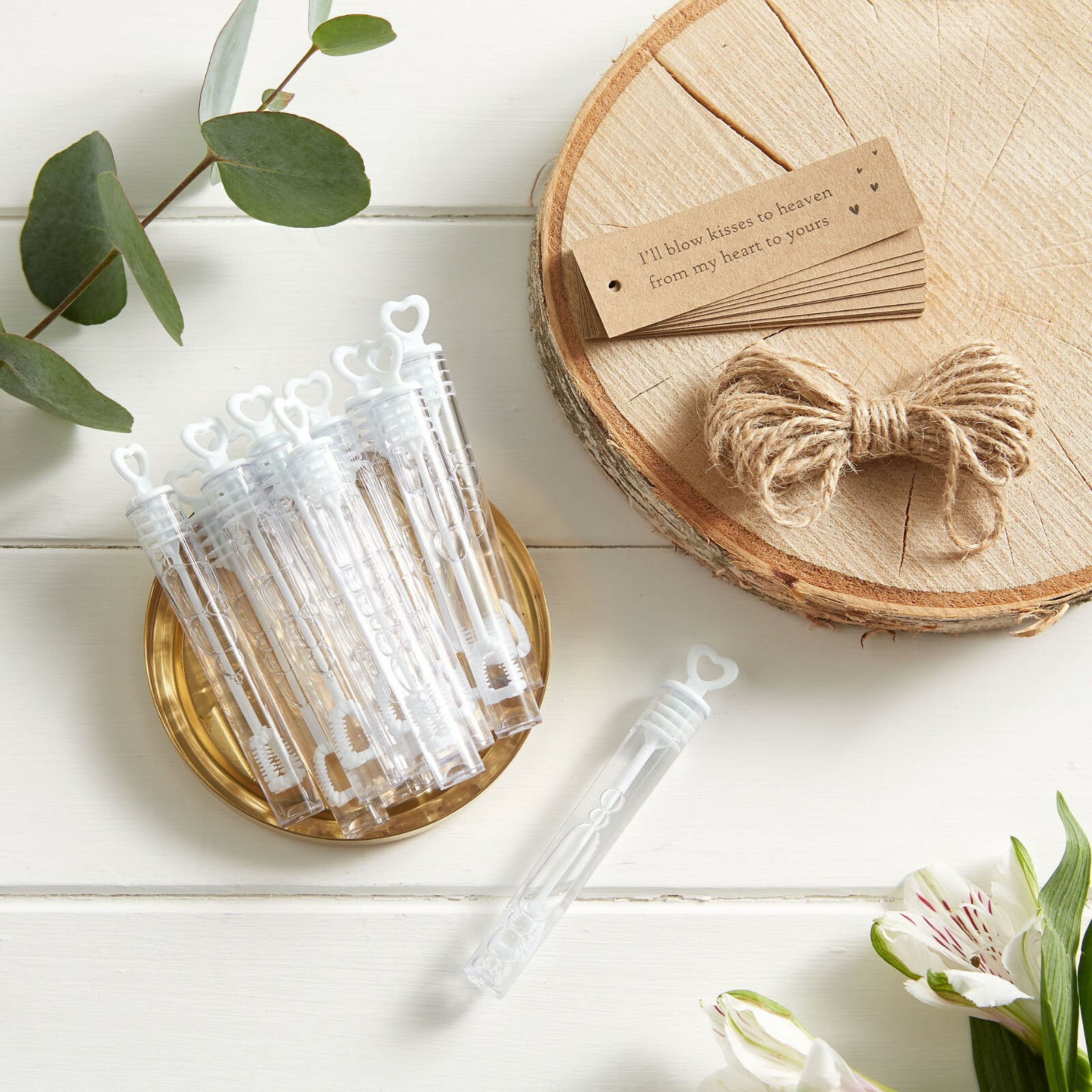 ANGEL & DOVE 12 Bubble Mix Funeral Favours & Kraft Tags - Blow Kisses to Heaven
