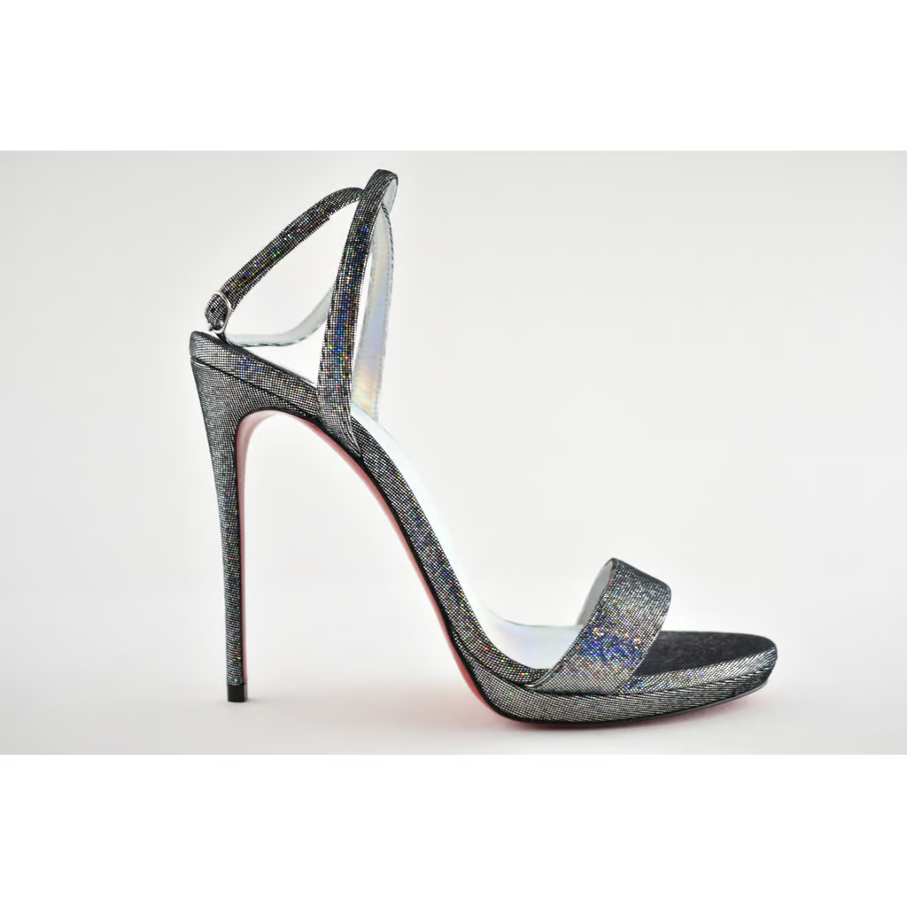 Christian Louboutin Loubi Queen 120 Silver Disco Ankle Strap