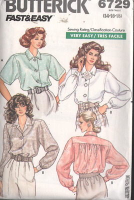 Butterick 6729 Pattern Blouse Misses Size 14-16-18 Uncut Dated 1988