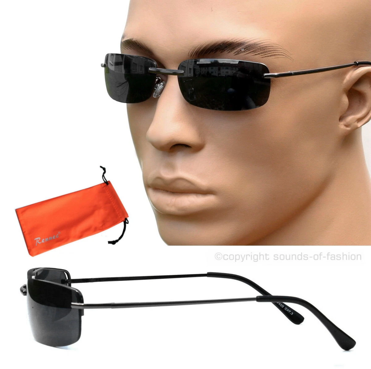 Agent Smith Style Sonnenbrille Rechteckig Linse Schwarz 