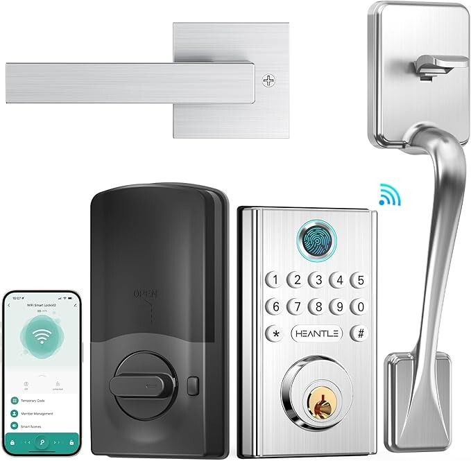 HEANTLE Smart WiFi Deadbolt Fingerprint Keyless Entry with Handle Alexa App Control-image