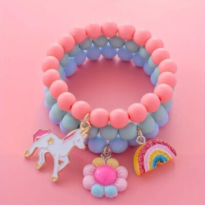 Perlen Einhorn Bettelarmbänder für Mädchen | 3er Set