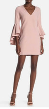 Eliza J Mini Dress Pink Big Ruffled Statement Sleeves V-Neck Shift Size 4