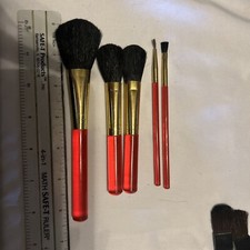 Cosmetic Makeup Brush Set of 5 Long Assorted Size Red Handles W/gold New