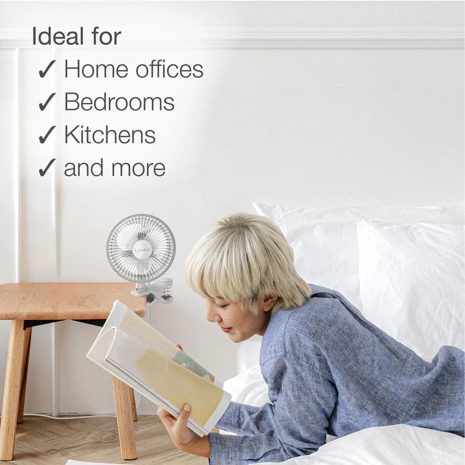 Lasko Mini Cooling Clip Fan 2-Speeds White Desk Table Quiet Small Office Corded - Image 3 of 4