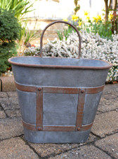 Vintage Rustic Style Galvanised Oval Metal Dolly Tub Garden Bucket Planter Pot