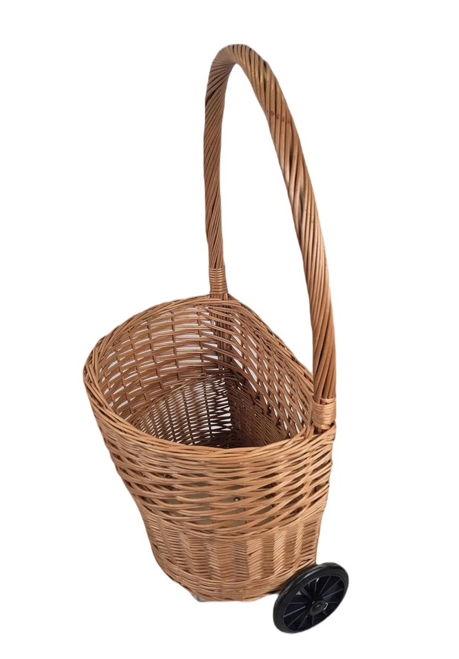 NATULEO BY POKUC Einkaufswagen aus Weide Klein 44x32x90 cm Transportkorb mit Rollen