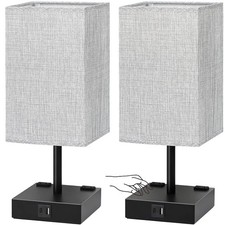 Bedside Table Lamps Set of 2 - Touch Nightstand Lamp for Bedroom with USB C A Ch