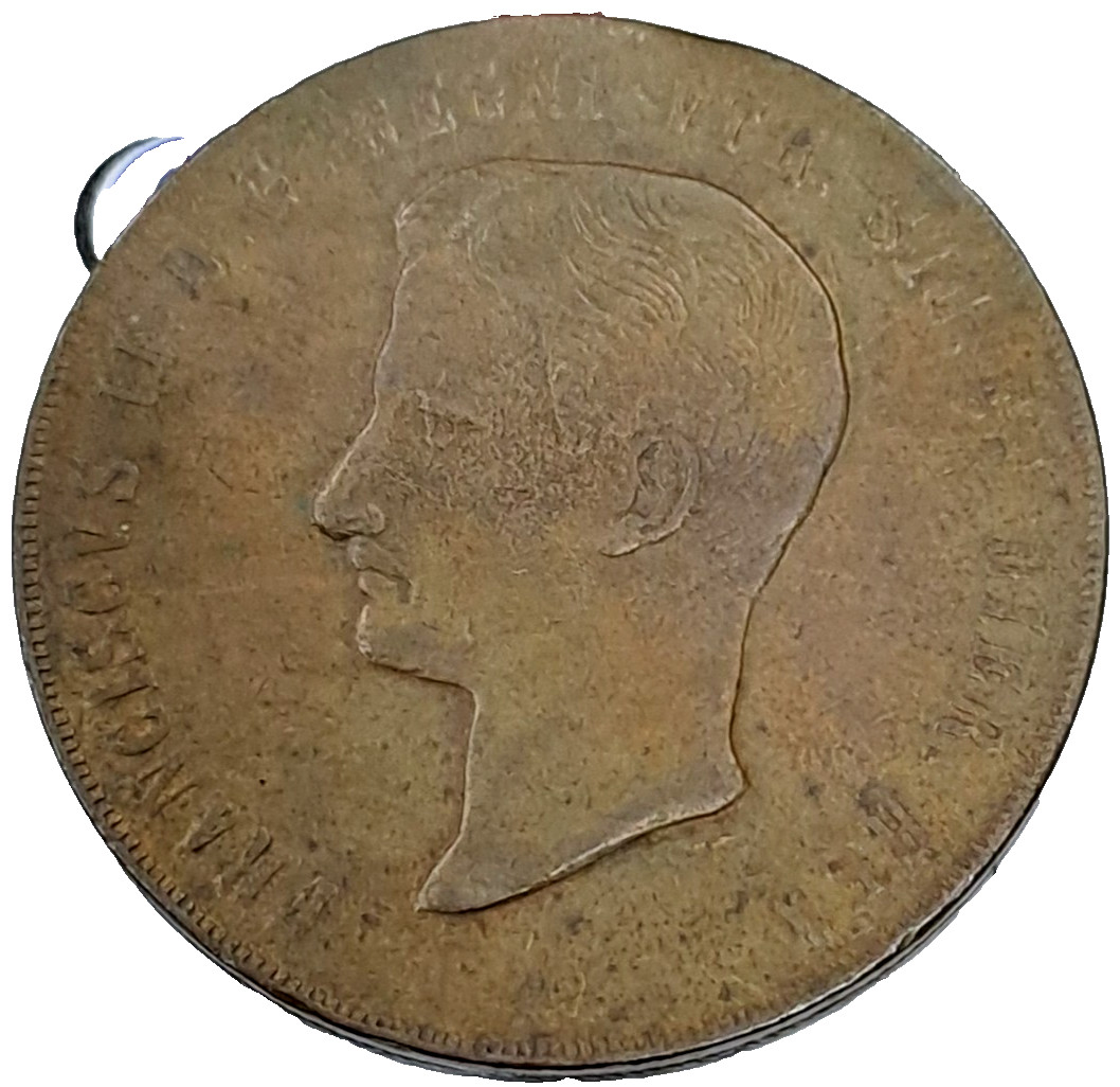 NAPLES Francis II of Bourbon, 1859-1860. 10 Tornesi 1859. Æ -N 95#