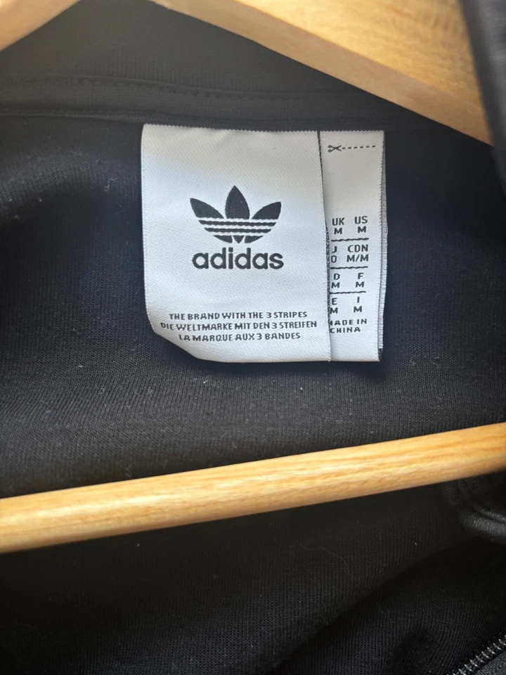 Men's Black Jacket Full Zip Adidas Cotton Blend Medium Long Sleeves Preowned - Image 4 of 4