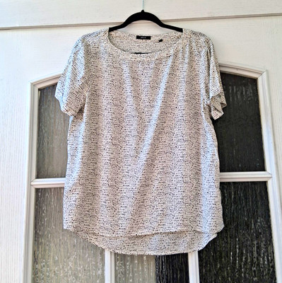 OPUS Damen Bluse Weiß/Schwarz Gepunktet Kurzarm Rundhals Viskose Gr. 38