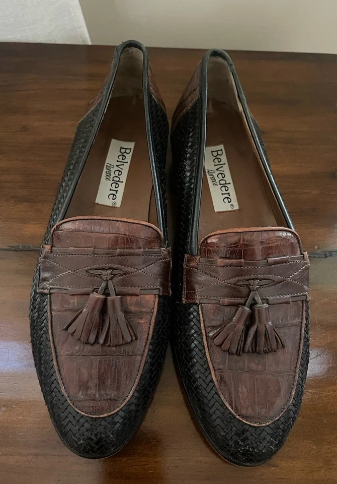 Belvedere Florence Cocodrilo Mocasines 10.5 M Hombre Vestido Zapato Borla Trenzado 2 Tonos Foto 2 de 4