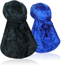 2 PCS Crushed Velvet Wave Durag Soft Premium Headwear Extra Long Tail 360 Waves