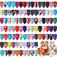 100 Pcs Paw Dog Bandanas Bulk Pet Bibs Colorful Triangle Scarf Paw Pattern Pe...