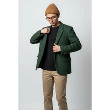 Mens Vintage Preppy Green Wool Sport Coat 40S Streetwear Hippie 