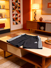 adidas Men s Black/White 3-Stripes Athletic Shorts M Drawstring Elastic Waist