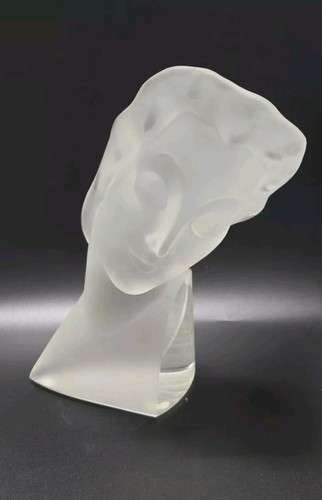 Desna Frosted Glass "Art Deco Bust" Sculpture RARE signed 